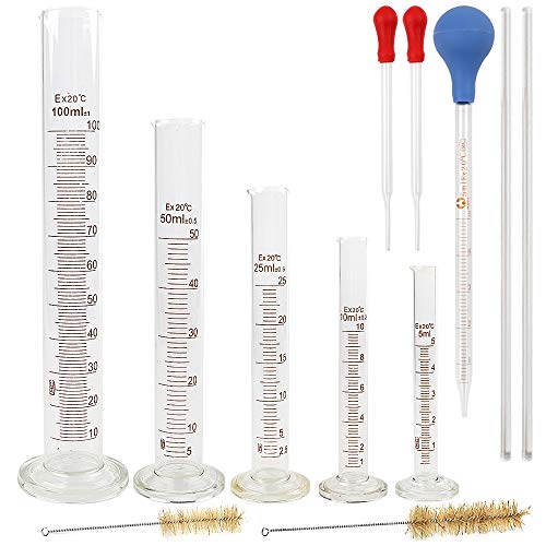 SUPERLELE Glass Graduated Measuring Cylinder Set 100ml 50ml 25ml 10ml 5ml with 2 Glass Stirring Rod, 3 Dropper and 2 Cleaning Brush - Thumbnail 7