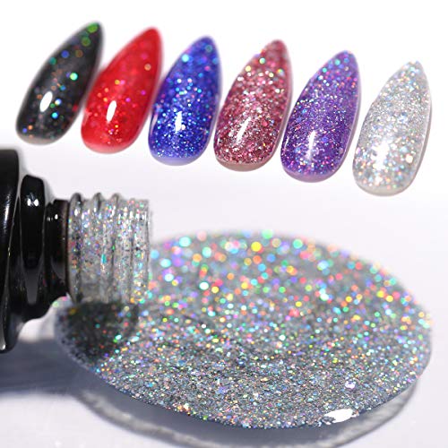 image for Modelones Glitter Gel Nail Polish Set,0.33 OZ 6 Colors Soak Off UV LED