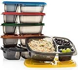 Mealports Divided Lunch Containers, 3 Compartment Meal Prep & Portion Control, Bento Lunch Box Set (6) for Kids & Adults - Stackable, Reusable, Dishwasher, Freezer, Microwave Safe, Bpa Free Plastic