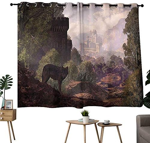 Diycon Bedroom Windproof Curtain Woodland Wolf in Woods Scenery Breathability W55 xL63 Suitable for Bedroom Living Room Study,etc