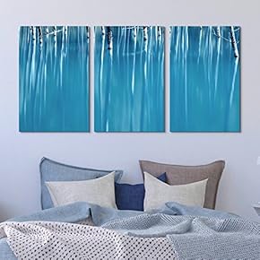 3 Panel Canvas Wall Art - Abstract Trees in Blue Water - Giclee Print Gallery Wrap Modern Home Art Ready to Hang - 16"x24" x 3 Panels