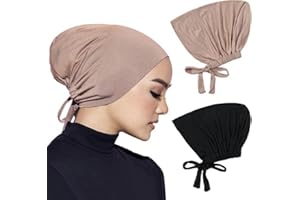 2 Pcs Women Hijab Undercap, Under Hijab Cap Inner Under Scarf Hat Hijab Cap Islamic Muslim, Adjustable Hat Cap