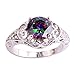Psiroy 925 Sterling Silver Plated Round Simulated Rainbow Topaz Floral Cocktail Ring for Women Size 8