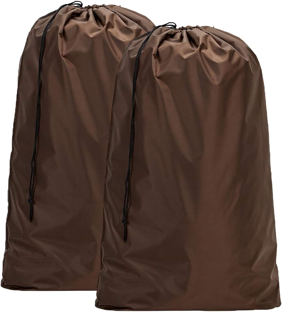 HOMEST 2 Pack Large Nylon Laundry Bag, Machine Washable Large Dirty Clothes Organizer, Easy Fit a Laundry Hamper or Basket, Can Carry Up to 4 Loads of Laundry, Brown