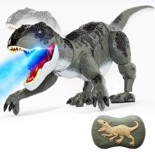 Remote Control Dinosaur Toy with Spraying, Roaring and Walking | Roaring and Walking, T-Rex Dinosaur Toys Gift for Kids 3 4 5 6 7 8 9 10 (Grey, 54CM)