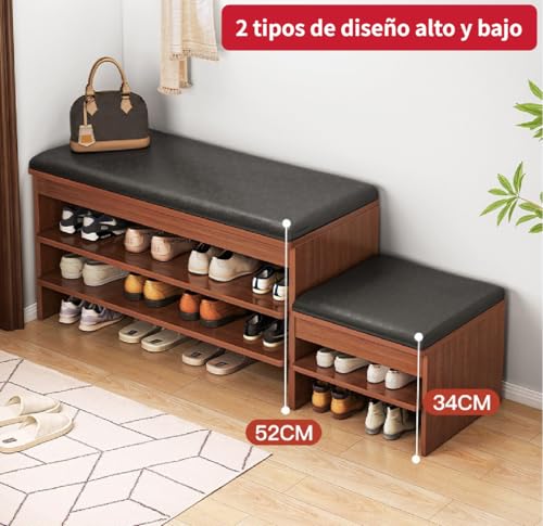 RWDSDWT Banca Zapatera de 3 Niveles, Zapatero Madera con Cojín Blando, 120 * 32 * 52cm, Zapatera Entrada Casa para Entrada, Sala de Estar, Marrón Oscuro