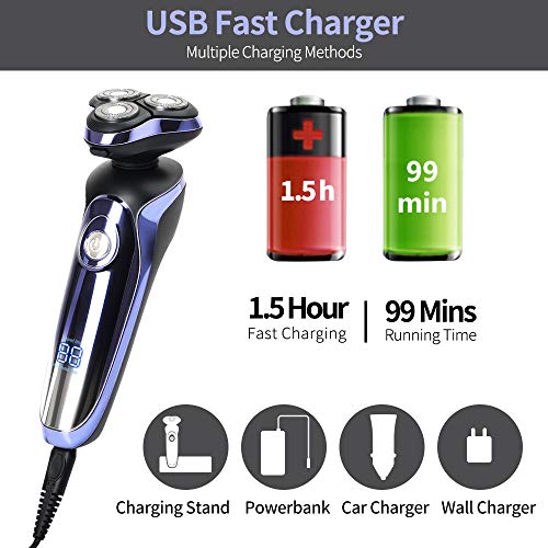 Electric Shaver Razor for Men, MANLI 4 in 1 Rotary Shaver Beard Trimmer, Waterproof USB Fast Charging, Cordless Beard, Nose, Hair Trimmer, Best Gift for Dad, Boyfriend