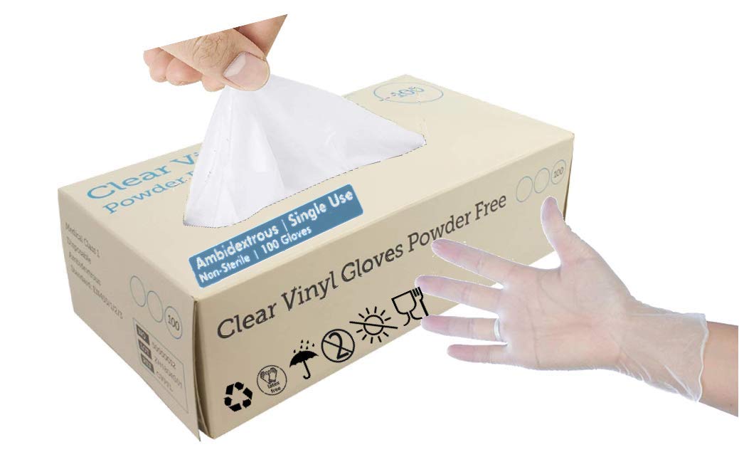 100 (1 Box) x Clear Vinyl (Latex & Powder Free) Gloves Disposable Safety Food Catering Cleaning etc.. (Small)