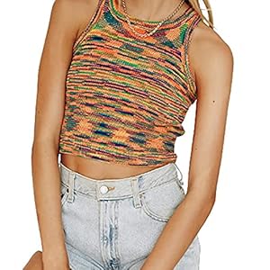 Womens Casual Mouwloze Gebreide Crop Top Y2K Crew Neck Basic Geribbelde Knit Tie Dye Vest Zomer Cami Streetwear