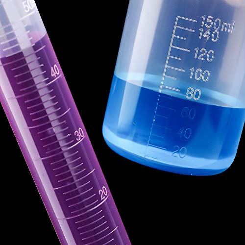 DEPEPE 5pcs Clear Plastic Graduated Cylinders with 6pcs Plastic Beakers and 1 Test Tube Brushes