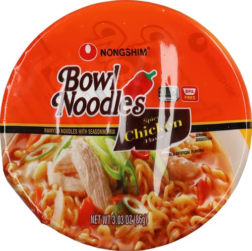 NONGSHIM RAMEN NOODLES, GOURMET INSTANT RAMEN BOWL, PREMIUM MICROWAVABLE NOODLE SOUP, SPICY CHICKEN, 3.03 OUNCE