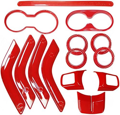 14pcs/set Interior Decoration Cover Trim Kit for Jeep Wrangler 4 Door 2011-2015 with Special Marked Logo (Red)