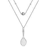 MONGAS Tennis Necklace 925 Sterling Silver Tennis Racket Necklace Sports Jewelry Christmas Gifts for Women