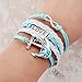 2015 New Fashion Vintage Love Nautical Anchor Silver Infinity Bracelet White Leather SkyBlue Rope