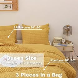 HAOWANER Mustard Yellow Comforter Set Queen, 3Pcs