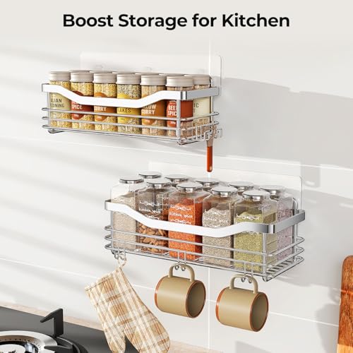 Orimade Shower Shelf No Drilling Stainless Steel Shower Shelf with 5 Hooks Shower Baskets for Bathroom Kitchen Toilet Pack of 2