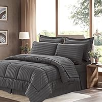 Sweet Home Collection 8 Piece Bed In A Bag with Dobby Stripe Comforter, Sheet Set, Bed Skirt, and Sham Set - Queen - Gray