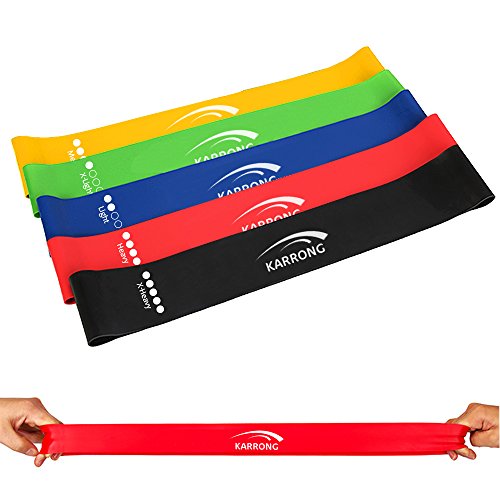 Karrong Resistance Bands Exercise Loop Band, 12-inch Workout Bands for Home Fitness, Stretching, Physical Therapy and Morewith Instruction Manual & Carry Bag, Set of 5