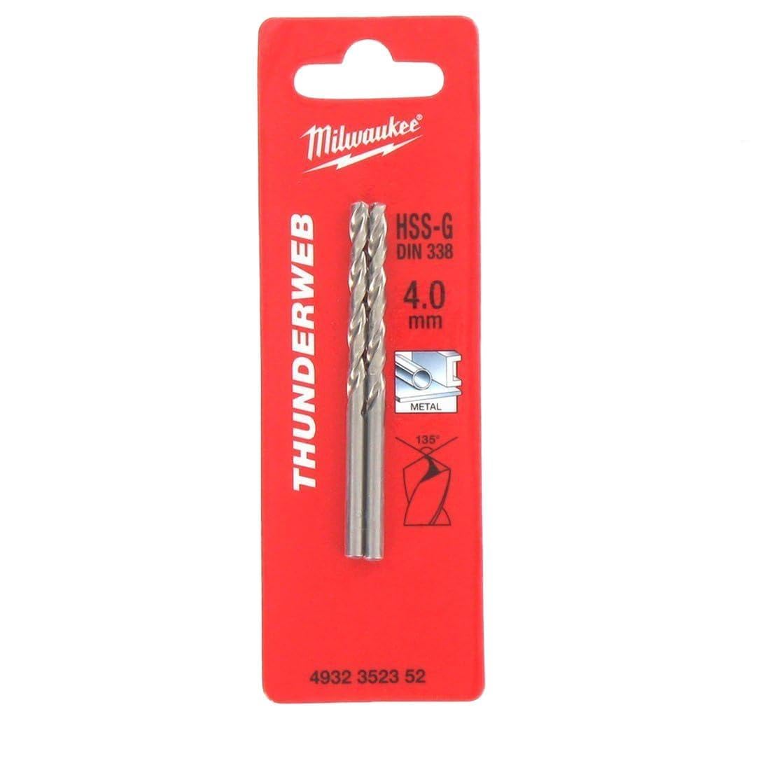 Milwaukee HSS-G THUNDERWEB Metal Drill Bits (2) 4.0mm OL:75mm WL:43mm