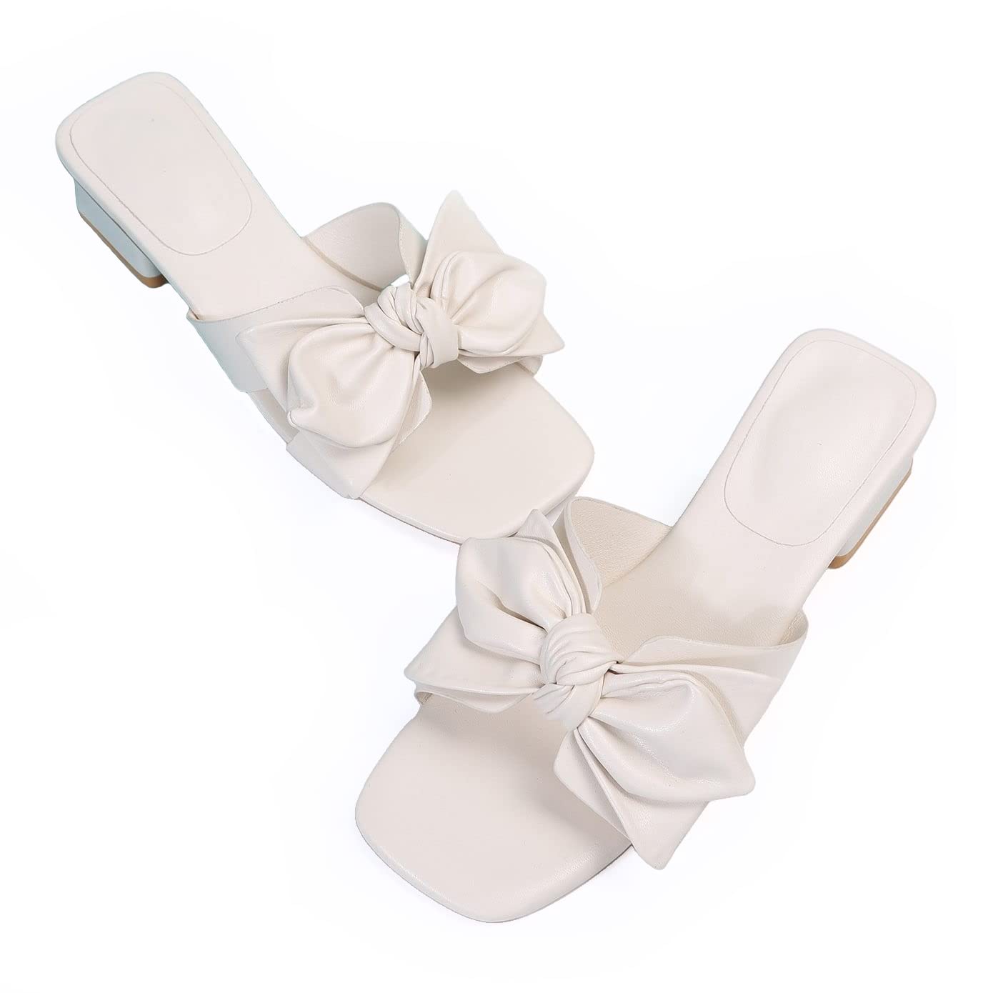 Photo 1 of Womens Bow Dressy Low Heel Sandals Slides Summer Chunky Block Heeled Open Toe Mules Slip on Slippers Shoes Size 10