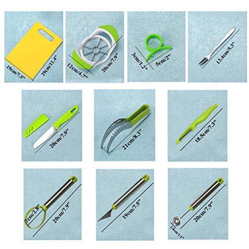 NewFerU Fruit Edible Arrangement Garnish Shape Tool Set:Watermelon Slicer Wedger,Apple Corer Remover,Carving Cutter Knife,Melon Baller Scoop,Pulp Separator,Citrus Peeler,Chopping Board,Forks (10)