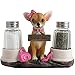 Pretty in Pink Girl Chihuahua Glass Salt and Pepper Shaker Set with Holder Figurine in Dog Statues & Sculptures and Decorative Southwestern Kitchen Decor Gifts