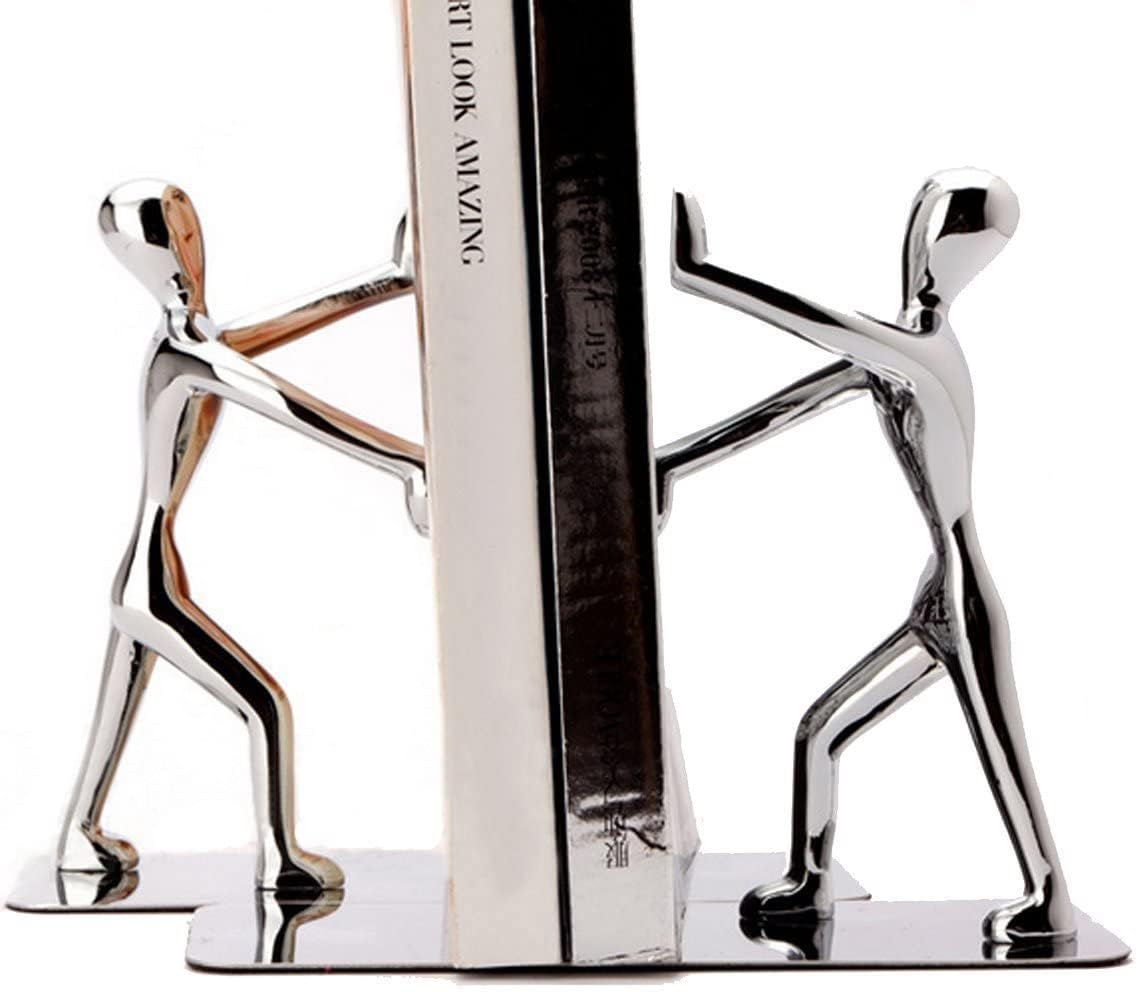 Tebery Book Ends Heavy Duty Metal Bookends Book Holder for Shelves Art Bookend,1 Pair(Silver)