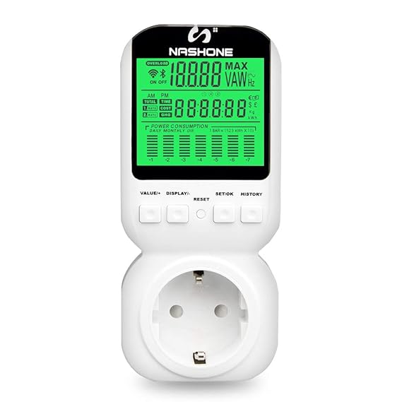 NASHONE Energiekostenmessgerät/Stromverbrauchszähler / Energiemessgerät/KWh Zähler/Strommessgerät / Wattmeter/Stromzähler Ste