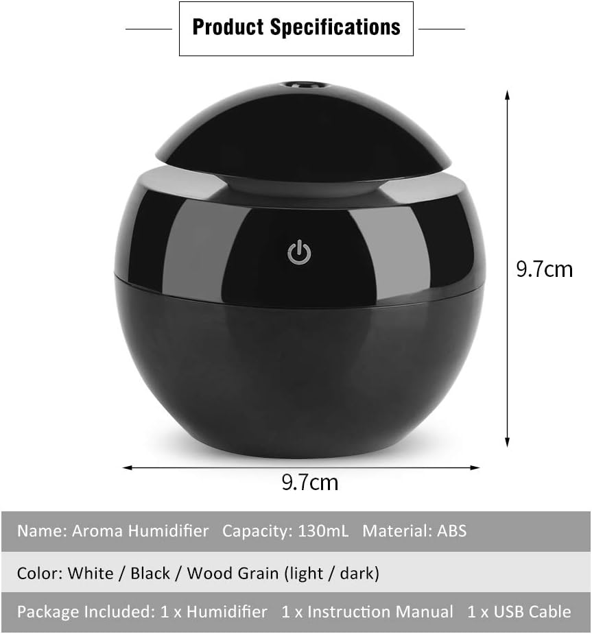 Essential Oil Diffuser 130ml, Ultrasonic Diffuser, Portable Air Humidifier for for Spa Massage, Yoga, Salon or Office (Black) - Image 3