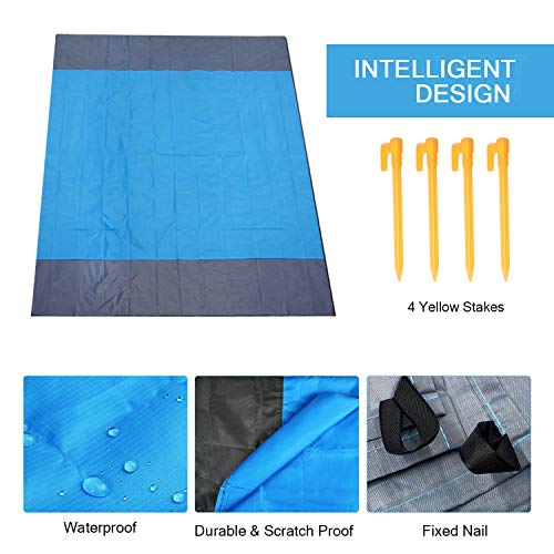 Stranddeken, picknickdeken, zandvrij strandmat, waterdicht, lichtgewicht 79 x 83 inch opvouwbare draagbare zakdeken… - Image 5