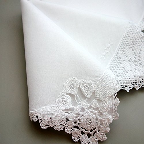 White Crochet Lace Wedding Ladies Cotton Handkerchiefs Hankie Hanky- Set of 3