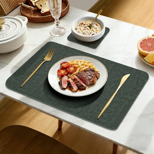 KitchenBoss Washable Placemats Placemats and Coasters: Set of 8 Double-Sided Placemats, Heat Resistant Non-Slip 43X30cm,Green