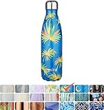 MIRA Vacuum Insulated Travel Water Bottle | Leak-proof Double Walled Stainless Steel Cola Shape Portable Water Bottle | No Sweating, Keeps Your Drink Hot & Cold | 17 Oz (500 ml) (Blue Palm)