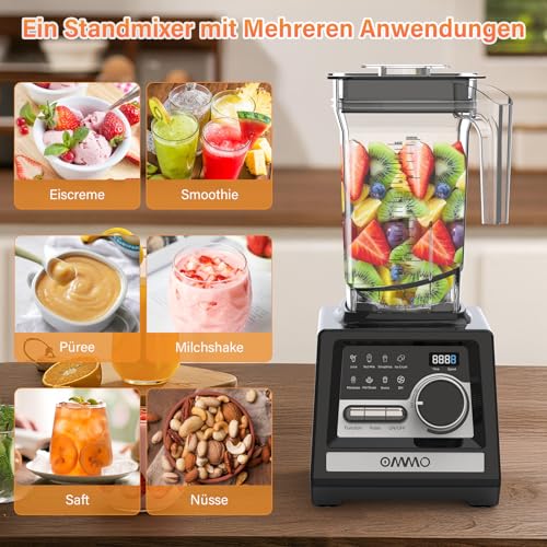 OMMO 2L Professional Blender, 1800W Smoothie Blender with 9 Speed Controllers for Breaking Ice, Milkshake, Frozen Drinks and Fruits, Dishwasher Safe, BPA Free