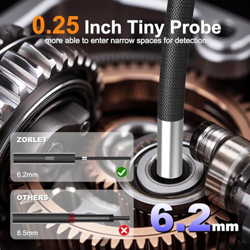 Zorlet 4-Way Articulating Borescope with 5'' Monitor, 6.2mm Borescope Camera with Light, IP68 Waterproof Endoscope Inspection Camera, 5FT Semi-Rigid Cable for Pipe, Wall & Automotive