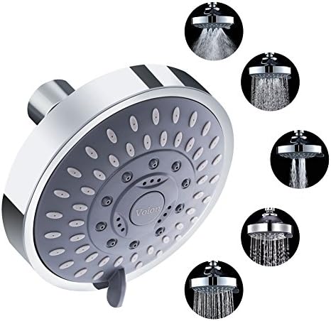 Wall Mounted Filtered Shower Head - Voion 4 Inches 5 Settings Ultimate Massage Showerhead with Adjustable Angle Anti Clog Anti Leak Design, Chrome Finish