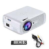 YUNTAB BL80 Portable Projector, 1080i Supported, 1200 Lumens LED Home Theater, 1.2-3.8M, 1000:1 Contrast, Noise Reduction, Support PC Laptop TV Box with HDMI TV VGA AV USB SD(White-No WiFi)  