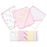 Spasilk 23-Piece Essential Baby Bath Gift Set - Hooded Baby Towels & Washcloths - Newborn Boy or Girl - Baby Shower Gift, Pink