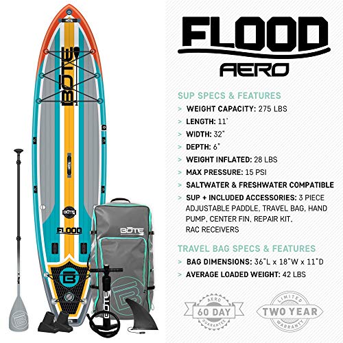 BOTE Flood Aero Inflatable Stand Up Paddle Board, SUP with Accessories Pump, Paddle, Fin
