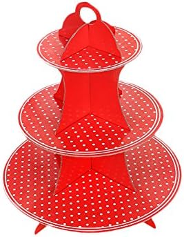 OOCC Polka Dots Cardboard 3-Tier Brownies Dessert Cupcake Display Stands Holder For Wedding Birthday Party Baby Shower Special Event Decoration (Red)
