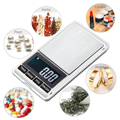 Digital Scale 0.01g, 500g Kitchen Scale & Gold Scale, Mini Precision Gram Scale with 0.001oz, Portable Food Weight Scale, Jewelry Weighing Scale, White Backlit Display