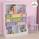 KidKraft Wooden Wall Storage Unit with 8 Plastic Bins & 13 Compartments - White