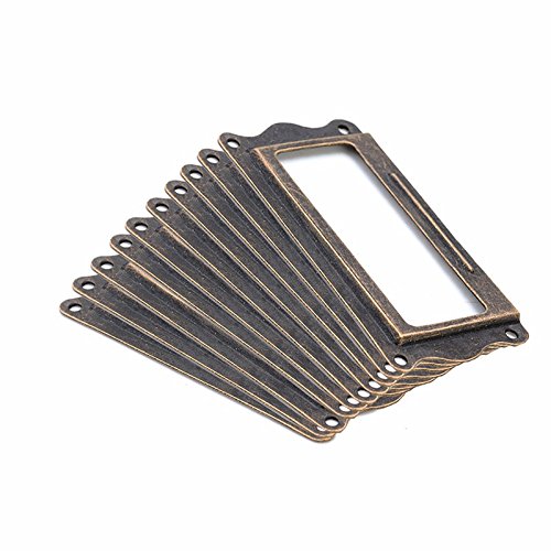 10 Pcs Antique Brass Handle 64mm x 32mm Label Pull Frame Name Card Holder Cabinet Drawer Box Case Knob for Furniture Hardware + Screw Gift Creation