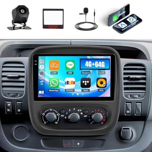 Android 15, 4G+64G GOHHDL Car Radio for Renault Traffic 3 2014-2021 / Opel Vivaro B 2014-2018 with Carplay Android Auto, 9 Inch Car Radio with GPS WiFi Bluetooth FM/RDS EQ SWC Camera & Mic