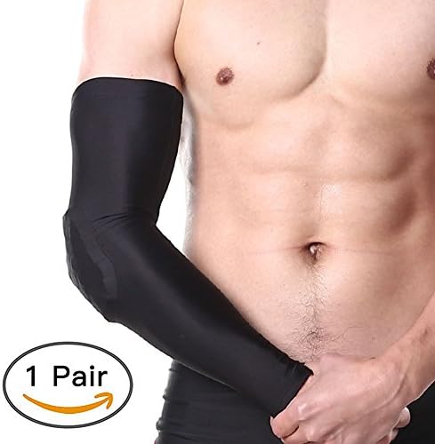 Musgneer 1 Pair Compression Shooter Sleeves Elbow Pads Men Women Sport Arm Sleeve with Pad -Black L