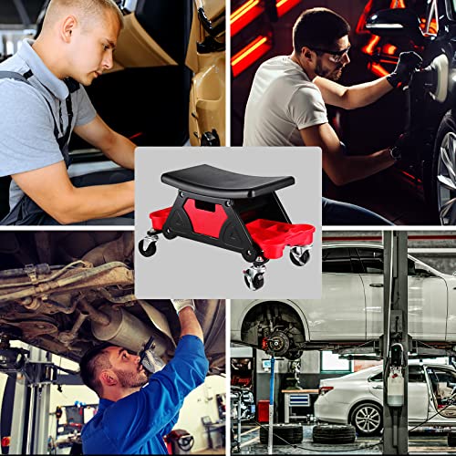 VCZY Mechanics Stool, 300 lb. Capacity Garage Stool with Wheels, 4in