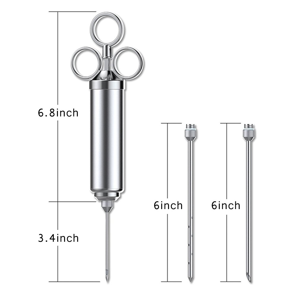 Naisidier 304 Stainless Steel Meat Injector Kit with 2 Professional Marinade Needles, 2-oz barrel