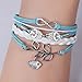 Blue Multilayer Owl Leaves and Infinite Charms Handmade White Leather Bracelets with Bird Wrap Braid Bangle For Women