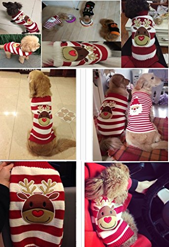 MaruPet New Year Doggie Ribbed Halloween Two-leg Sweater Knitwear Turtleneck Striped Elk Printed Christmas Cotton Vest Top for Teddy, Chihuahua, Shih Tzu, Yorkshire Terriers, Golden Retriever Red M