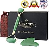 Jade Roller For Face,Jade Facial Roller Anti Aging Jade Roller Massager Natural Jade Face Roller Gua Sha Tool Eye/Neck Beauty Roller For Slimming Rejuvenate Skin Remove Wrinkls (Green Jade Roller)
